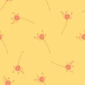 Pink random yarrow flowers silhouettes seamless pattern in doodle style. Light orange background