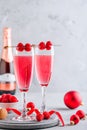 Pink Raspberry Mimosa Cocktail with champagne or prosecco Royalty Free Stock Photo