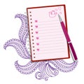 Pink Realistic Note With Pen. Vector