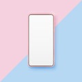 Pink realistic smartphone mockup on pastel color background. 3d mobile phone with blank white screen Royalty Free Stock Photo