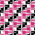 Pink rectangles and black geometric elements. Abstract seamless pattern. Avant-Garde graphic style design. Vector illustration