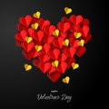 Happy Valentine\'s Day greeting card. Huge heart is made up of small hearts. Holiday background design vector Royalty Free Stock Photo