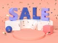 Pink red blue abstract geometric shape scene 3d rendering advertising sale text Royalty Free Stock Photo