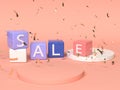 Pink red blue abstract geometric shape scene 3d rendering advertising sale text Royalty Free Stock Photo