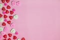 Pink and Red Candy Valentine's Day Conversation Hearts on Pastel Royalty Free Stock Photo