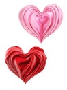 Pink and Red Classy 3D Heart Shaped Icons of Drapery Satin Fabric on Transparent Background Royalty Free Stock Photo