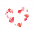 Pink Red flying petals isolated on white background. Sakura petals. Heart of petals. Vector EPS 10, cmyk