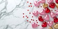 Pink, Red and Gold Hearts on a White Marble, Love Themed Events, Valentines, Birthday Greetings