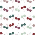 Vector cherry repeat seamless pattern. Pink, red Green and light green cherries