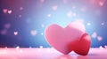 Pink and Red heart on blue background of small hearts.Valentine\'s Day banner with space for your own content. White backg Royalty Free Stock Photo