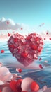 Pink and red heart made of flowers and small hearts over water. Heart as a symbol of affection and love Royalty Free Stock Photo