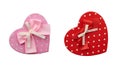 Pink and red heart-shaped cardboard box with bow isolated on white background Royalty Free Stock Photo