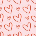 Pink and red hearts pattern repeat. Lovecore kitsch Valentines surface design