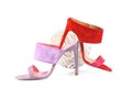 Pink and Red heels sandals on white
