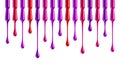 Pink red and purple nail polish dripping from brushes isolated on white background Royalty Free Stock Photo