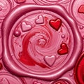 Pink and red swirled pattern with various heart shapes. The surface is glossy, featuring Royalty Free Stock Photo