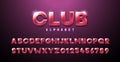 Pink Red three dimensional font effect. Club alphabet premium modern retro typography elements based on clubs, discos, music