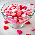 Valentine Candy Hearts In A Glass Bowl