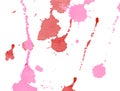 Pink and red watercolor splashes and blots on white background.