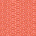 Delicate geometric pattern of pink, red, white and yellow polka dots isolated on a coral orange background Royalty Free Stock Photo