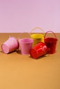 Pink, red and yellow buckets Royalty Free Stock Photo