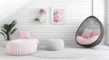 Pink relaxation chair attic room interior design Royalty Free Stock Photo