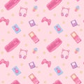 Pink Rerto Gamer Girl seamless pattern