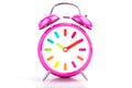 Pink retro Alarm clock isolated on white background Royalty Free Stock Photo