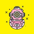 Pink retro diving helmet icon