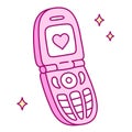 Pink retro flip phone cute cartoon drawing