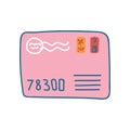 Pink Retro Mail Envelope with Stamps, Front View Vector Illustration Royalty Free Stock Photo