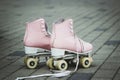 Pink Retro Roller Skate. Activity can be fun. Space for text Royalty Free Stock Photo