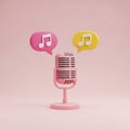 Pink Retro Microphone with Music Notes in Speech Bubbles vintage sound Royalty Free Stock Photo