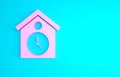Pink Retro wall watch icon isolated on blue background. Cuckoo clock sign. Antique pendulum clock. Minimalism concept Royalty Free Stock Photo
