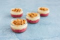 Pink Rhubarb and Custard Dessert with Crumbs in Ramekins Royalty Free Stock Photo