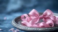 Pink Ribbon Bow on Antique Silver Tray Royalty Free Stock Photo