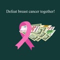 Pink Ribbon Breast Cancer. Money for the diagnosis and treatment of breast cancer. Charity. Vector illustration Royalty Free Stock Photo