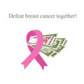 Pink Ribbon Breast Cancer. Money for the diagnosis and treatment of breast cancer. Charity. Vector illustration on Royalty Free Stock Photo