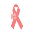 Pink ribbon brest cancer sign with pink flowers isolated on white Vector logo