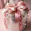 Pink Ribbon Decorated Tin Can Royalty Free Stock Photo