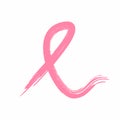 Pink ribbon drawn by hand with rough brush. Watercolor breast cancer awareness symbol. Paint, sketch, graffiti. Royalty Free Stock Photo