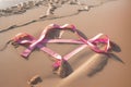 Pink ribbon drawn in the sand on a beach Royalty Free Stock Photo
