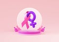 A pink ribbon and female symbol for Breast Cancer Awareness Month flyer design in 3D illustration Royalty Free Stock Photo