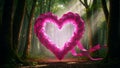 Pink Ribbon Heart in Forest Royalty Free Stock Photo