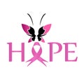 Pink ribbon with HOPE and faces of women forming butterfly to symbolize breast cancer awareness Royalty Free Stock Photo