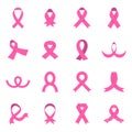 Pink ribbon icons. Breast cancer awareness ribbons