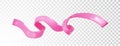 Pink ribbon isolated. Realistic curly ribbon. 3d vector illustration Breast cancer awareness Design element
