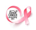 Pink ribbon. Symbol of world breast canser awareness month in october. Vector illustration. Royalty Free Stock Photo