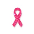 Pink ribbon. Pink glitter ribbon symbol of breast cancer awareness on white background. Element with shadow