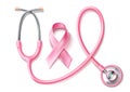 Vector pink ribbon 3d stethoscope breast cancer Royalty Free Stock Photo